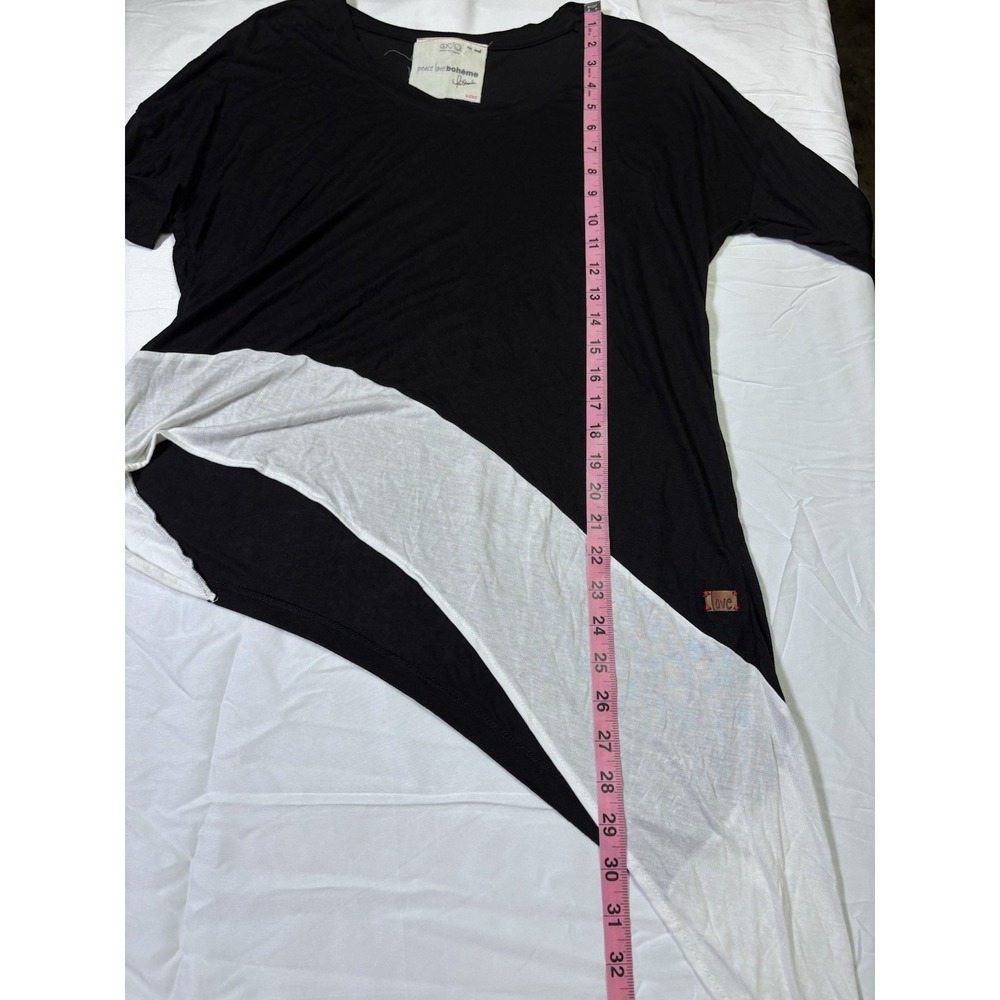 Peace Love World Boheme Asymmetrical Hem Black And White Long Sleeve Shirt Small - Picture 5 of 9